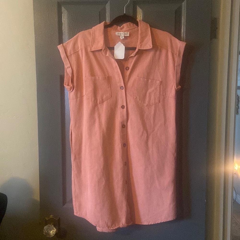 Peach denim shirt dress